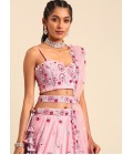 Peach Pure Georgette Sequins Wedding Lehenga Choli