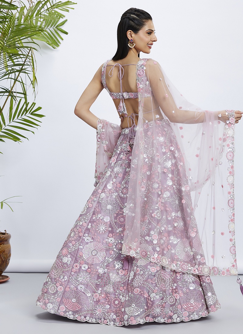Mauve Organza Sequins Wedding Lehenga Choli