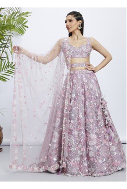 Mauve Organza Sequins Wedding Lehenga Choli