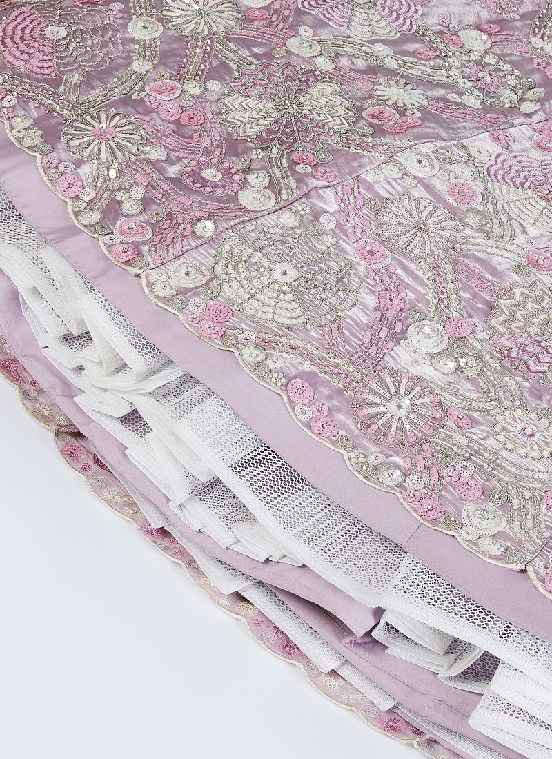 Mauve Organza Sequins Wedding Lehenga Choli