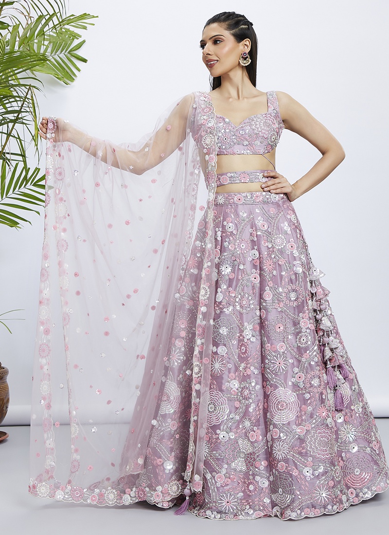 Mauve Organza Sequins Wedding Lehenga Choli