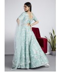 Turquoise Blue Organza Sequins Wedding Lehenga Choli