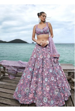 Mauve Net Sequins Wedding Lehenga Choli