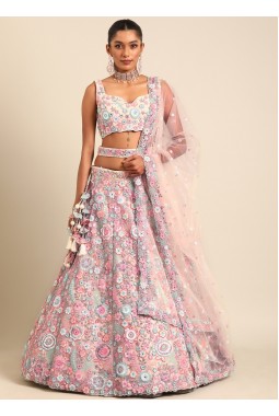 Cream Net Sequins Work Wedding Lehenga Choli