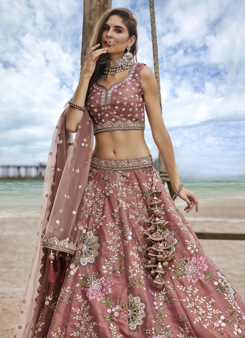 Rose Gold Net Sequins Wedding Lehenga Choli Rose Gold Net Sequins Wedding Lehenga Choli