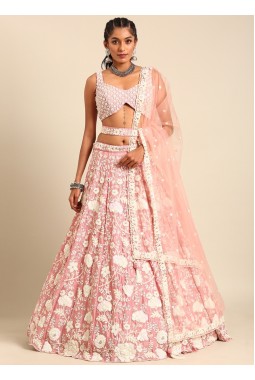 Rose Gold Chinon Sequins Wedding Lehenga Choli