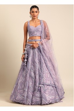 Lavender Net Sequins Wedding Lehenga Choli
