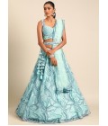 Turquoise Blue Net Sequins Wedding Lehenga Choli