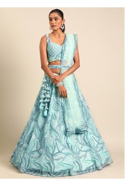 Turquoise Blue Net Sequins Wedding Lehenga Choli