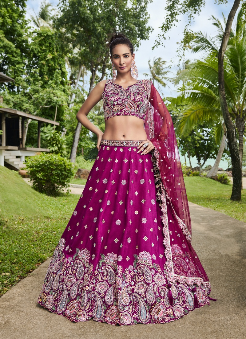 Burgundy Satin Silk Sequins Wedding Lehenga Choli Burgundy Satin Silk Sequins Wedding Lehenga Choli