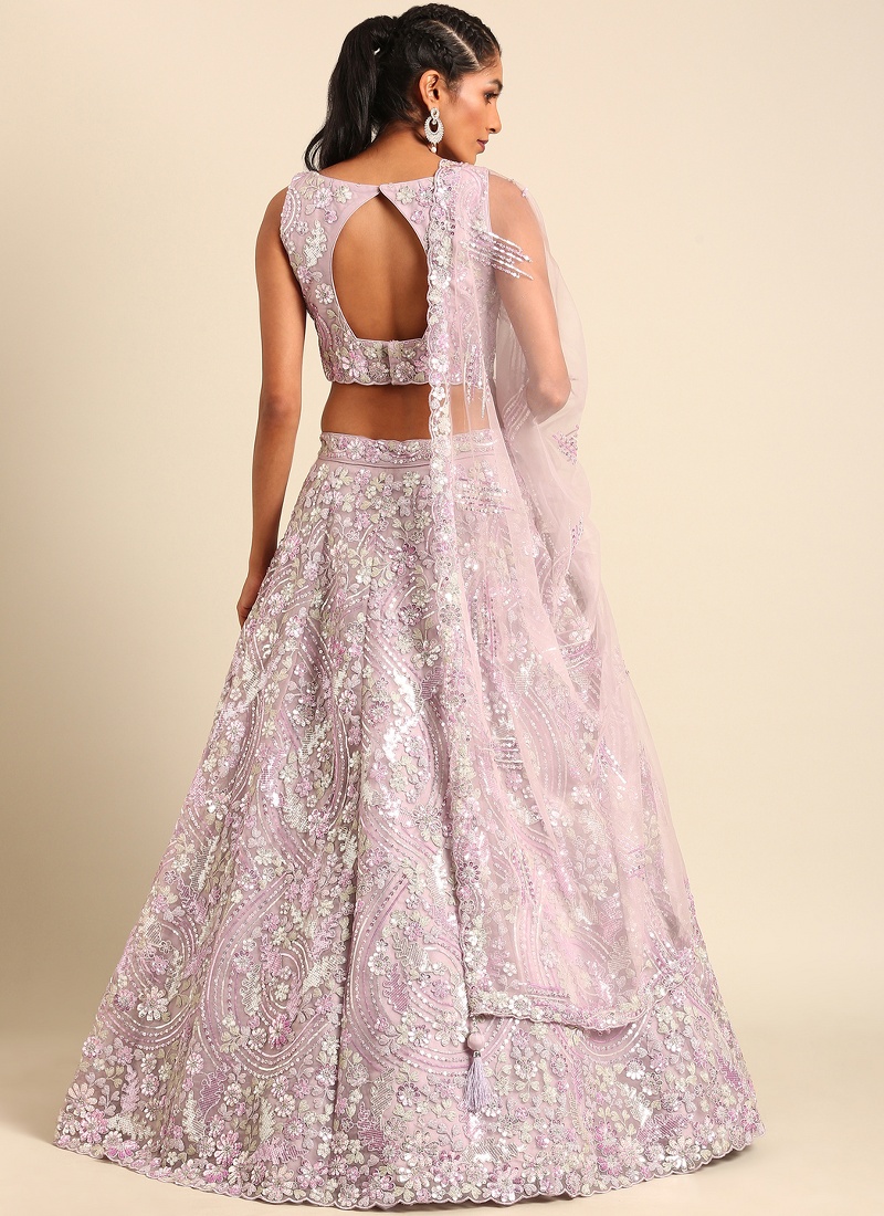 Lavender Net Sequins Wedding Lehenga Choli