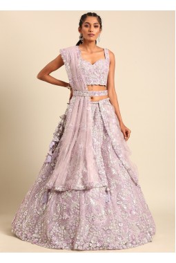 Lavender Net Sequins Wedding Lehenga Choli