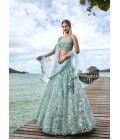 Turquoise Blue Net Sequins Wedding Lehenga Choli