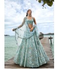 Turquoise Blue Net Sequins Wedding Lehenga Choli