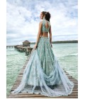 Turquoise Blue Net Sequins Wedding Lehenga Choli