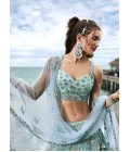 Turquoise Blue Net Sequins Wedding Lehenga Choli