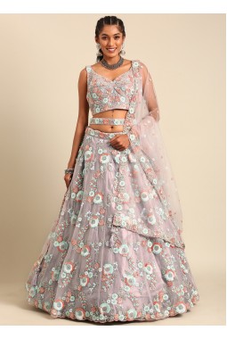 Mauve Net Sequins Wedding Lehenga Choli