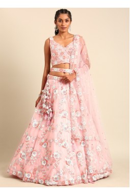 Pink Net Sequins Wedding Lehenga Choli