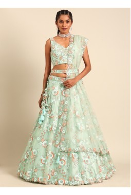 Sea Green Net Sequins Wedding Lehenga Choli
