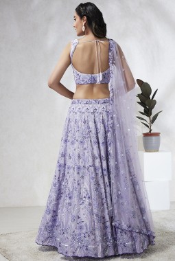Lavender Georgette Sequins Wedding Lehenga Choli
