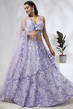 Lavender Georgette Sequins Wedding Lehenga Choli