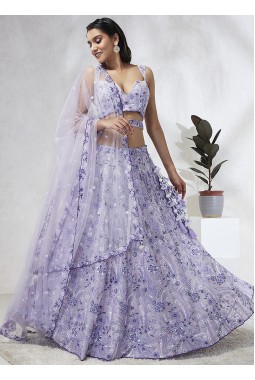 Lavender Georgette Sequins Wedding Lehenga Choli