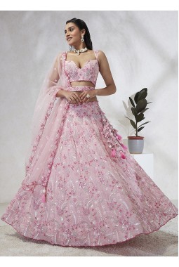 Pink Georgette Sequins Wedding Lehenga Choli