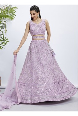 Lavender Net Sequins Wedding Lehenga Choli