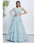 Turquoise blue Net Sequins Wedding Lehenga Choli