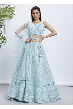 Turquoise blue Net Sequins Wedding Lehenga Choli