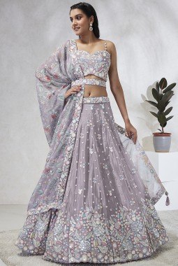 Mauve Chiffon Sequins Wedding Lehenga Choli 