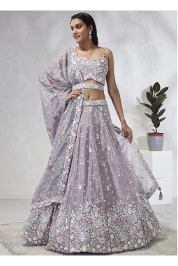 Mauve Chiffon Sequins Wedding Lehenga Choli 