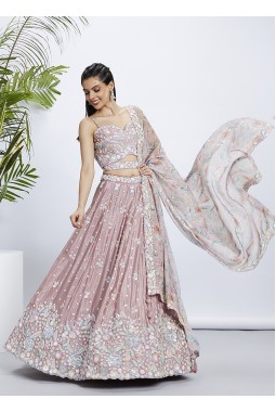 Rose Gold Chiffon Sequins Wedding Lehenga Choli