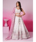 Cream Pure Chiffon Thread Embroidery Wedding Lehenga Choli