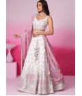 Cream Pure Chiffon Thread Embroidery Wedding Lehenga Choli