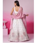 Cream Pure Chiffon Thread Embroidery Wedding Lehenga Choli