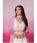 Cream Pure Chiffon Thread Embroidery Wedding Lehenga Choli