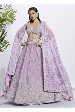 Lavender Pure Chiffon Sequins Wedding Lehenga Choli 