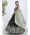 Olive Pure Georgette Sequins Wedding Lehenga Choli