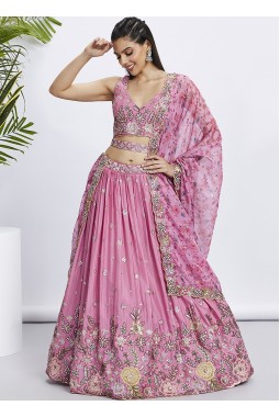 Pink Chiffon Sequins Wedding Lehenga Choli