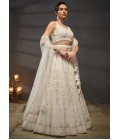 Cream Net Zarkan Embroidery Wedding Lehenga Choli