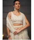 Cream Net Zarkan Embroidery Wedding Lehenga Choli