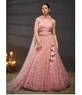 Pink Net Sequins Embroidery Wedding Lehenga Choli