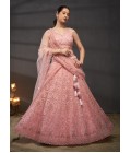 Pink Net Sequins Embroidery Wedding Lehenga Choli