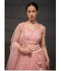 Pink Net Sequins Embroidery Wedding Lehenga Choli