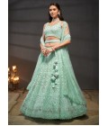 Turquoise Blue Net Cutdana Embroidery Wedding Lehenga Choli