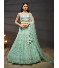 Turquoise Blue Net Cutdana Embroidery Wedding Lehenga Choli