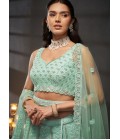 Turquoise Blue Net Cutdana Embroidery Wedding Lehenga Choli