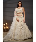 Cream Net Cutdana Embroidery Wedding Lehenga Choli 