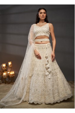 Cream Net Cutdana Embroidery Wedding Lehenga Choli 